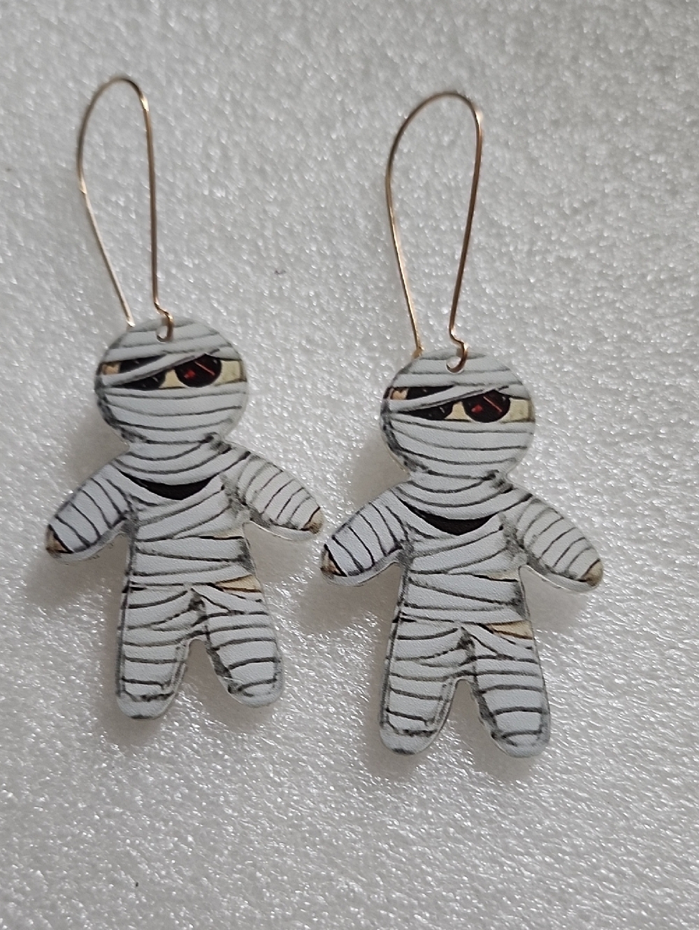 Hand Crafted White and Black Mummy Dangle Earrings